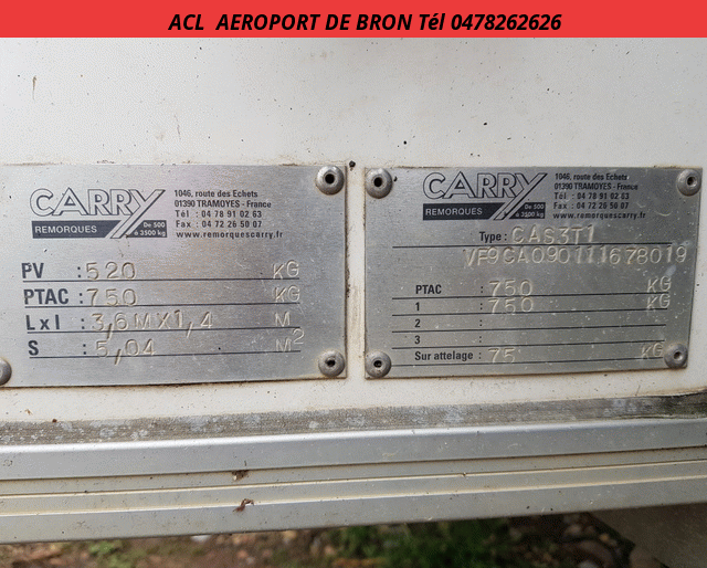 CARRY REMORQUE MAGASIN REFRIGEREE PTAC 750 KG